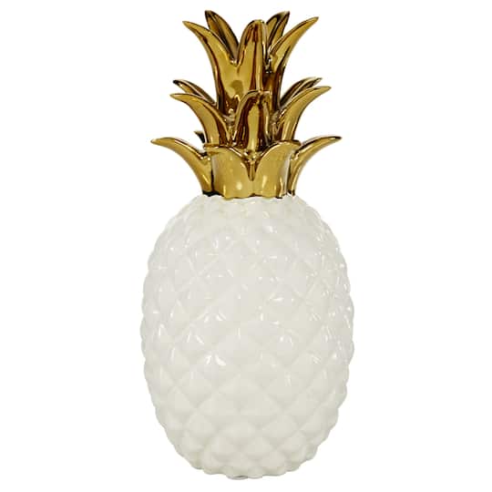 CosmoLiving by Cosmopolitan White Porcelain Modern Decorative Pineapple, 10&#x22; x 4&#x22; x 4&#x22;